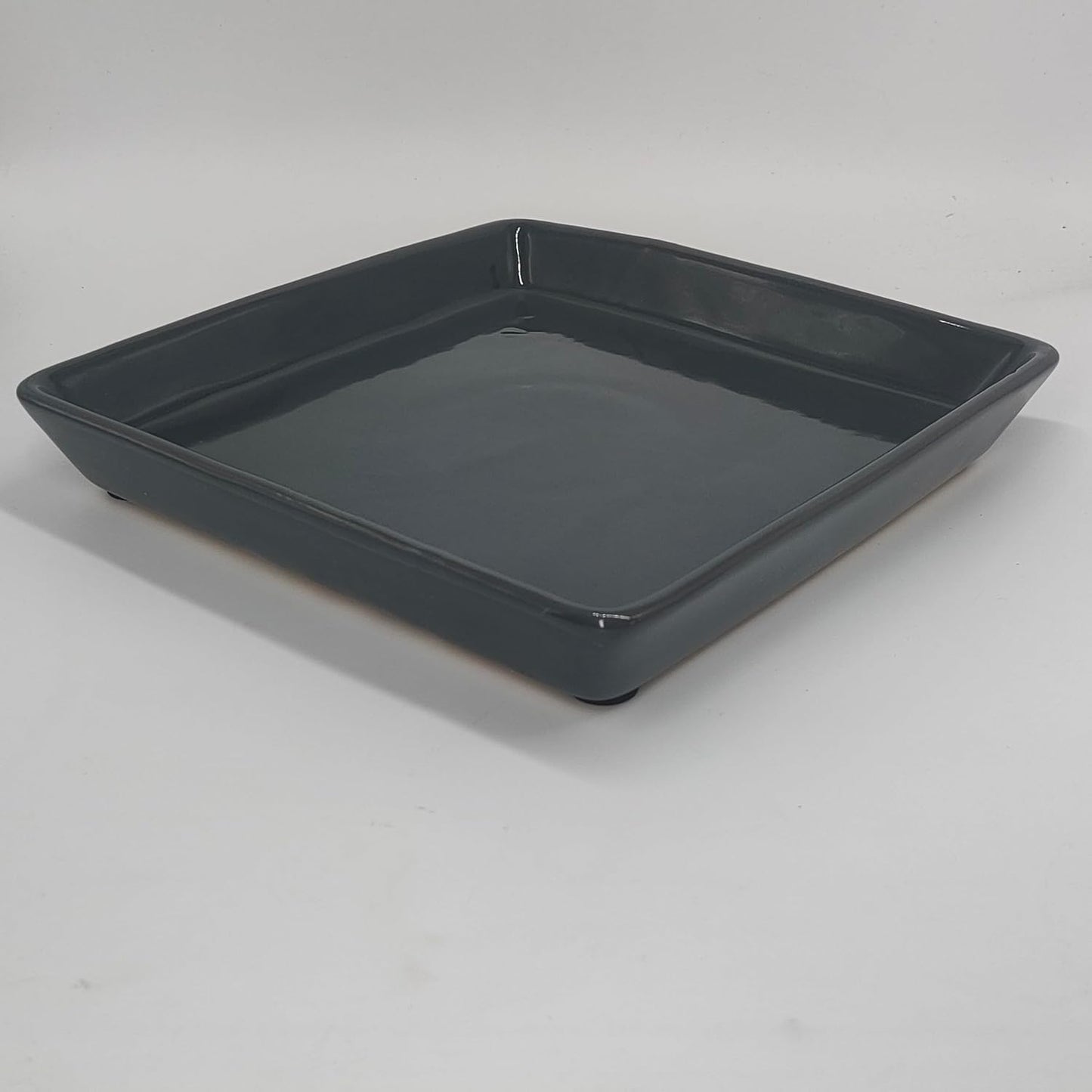 Square Plant Saucer 4 Inch 2 Pack，Plant Trays for Pots, Gray Ceramic Plant Saucers for Indoors Outdoors, Plant Drip Tray 4 6 8 10 12 14 Inch