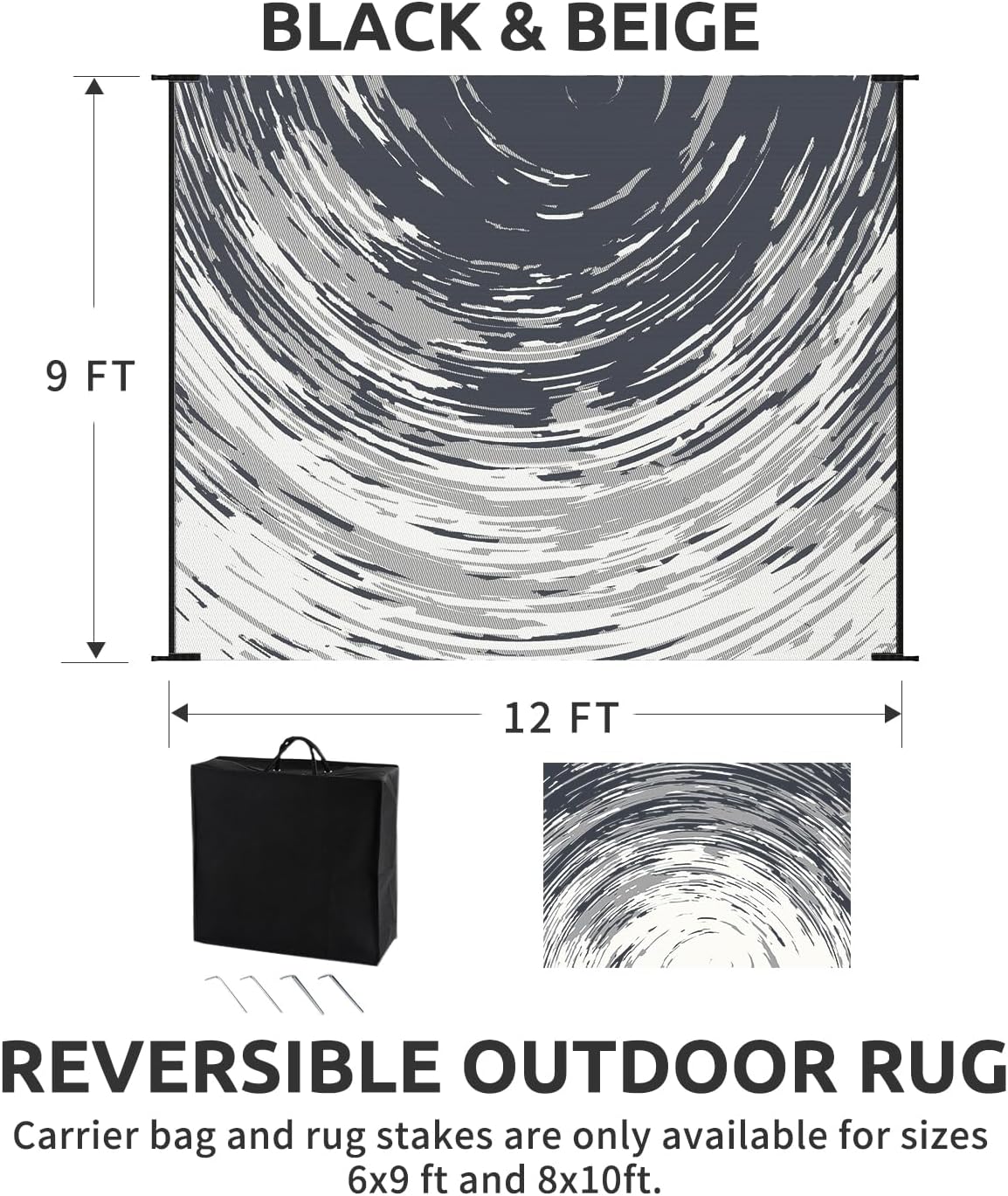 COCOER Modern Outdoor Rug 9x12 Reversible-Waterproof Outdoor Patio Rug-Quick Dry Outdoor Area Rugs Indoor Outdoor Rugs-Outside Rug Patio Decor for Porch Deck Balcony Backyard