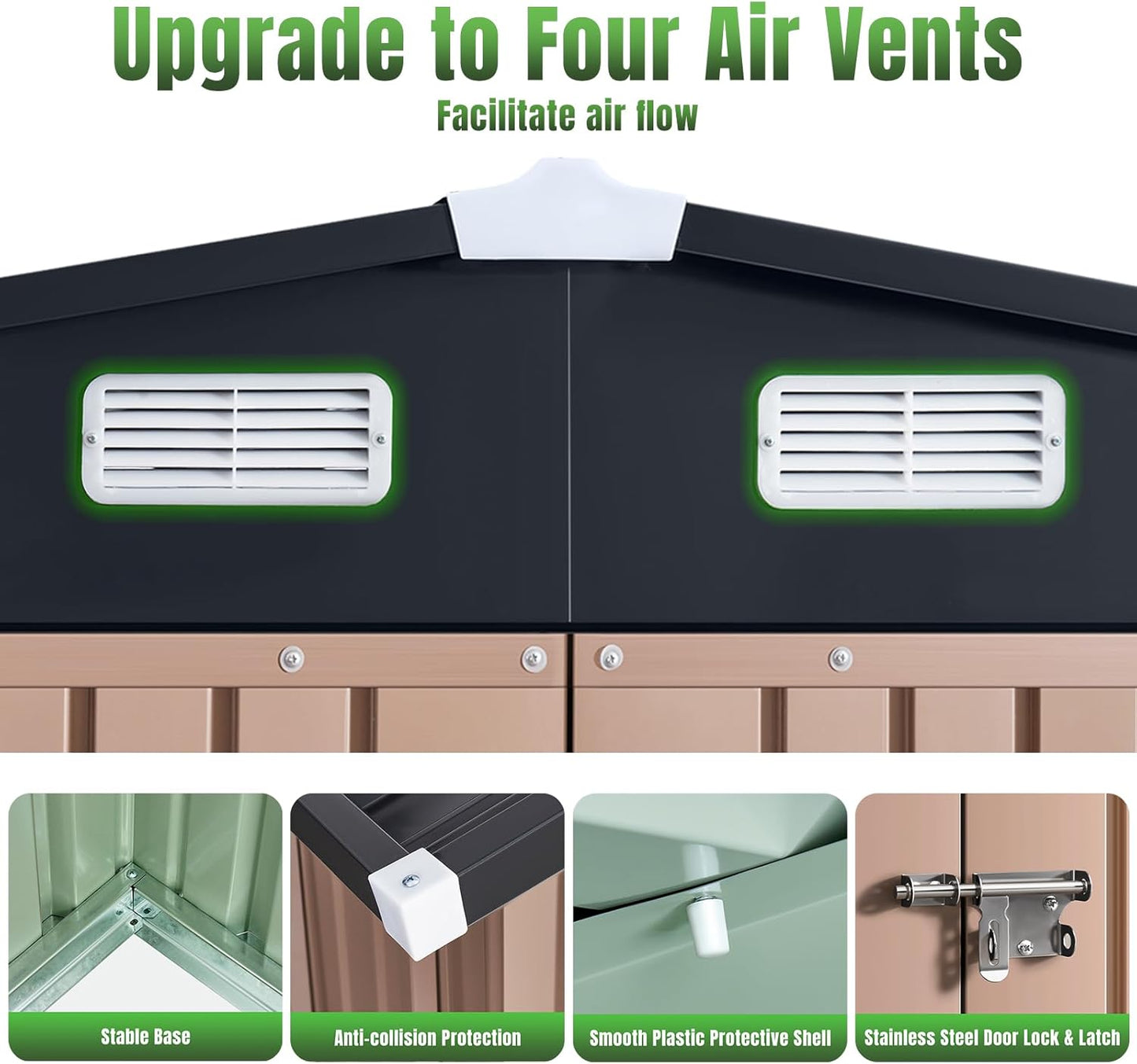 Aoxun 6'x4' Outdoor Storage Shed with Base Galvanized Steel Metal Garden Shed for Patio, Lawn & Garden(Brown, 6' x 4'W/Base)