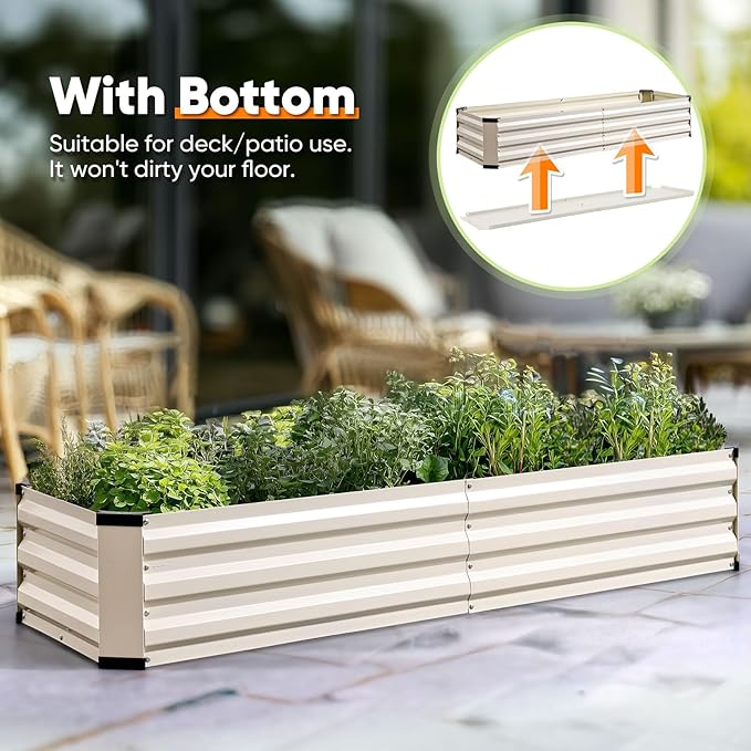 KING BIRD Raised Garden Bed Kit with Bottom 2025 Upgraded Galvanized Planter Garden Box Outdoor & Indoor for Gardening, Vegetables, Flowers, Beige, 70.8x23.6x11.8 in