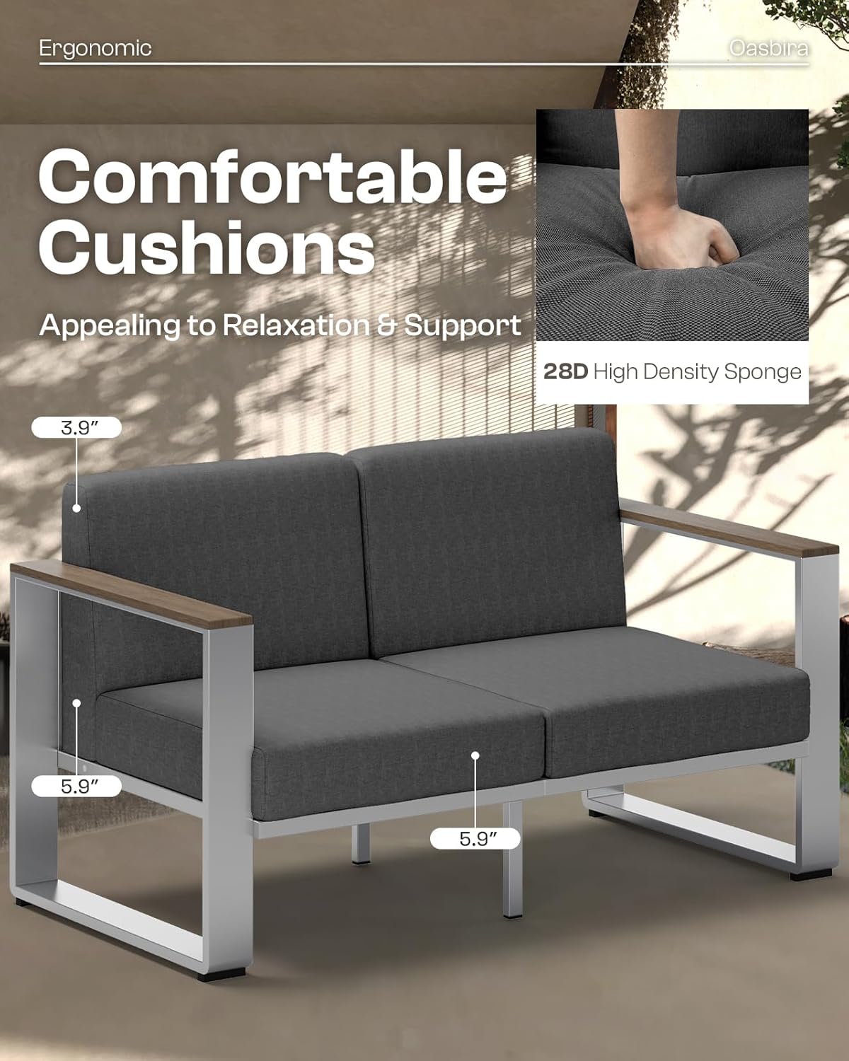 Aluminum Outdoor Patio Furniture, 2 Pieces Armchairs, All-Weather Metal Modern Outside Single Sofa for Deck, Porch (LightGray)