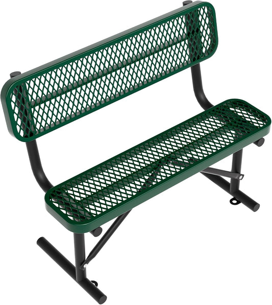 4FT Heavy Duty Park Bench with Back Portable Frame, Outdoor Steel Bench with Backrest, Green Park Bench Expanded Metal Mesh Bench for Lawn, Park, Deck, Garden, Patio, Porch (Green, 4FT)