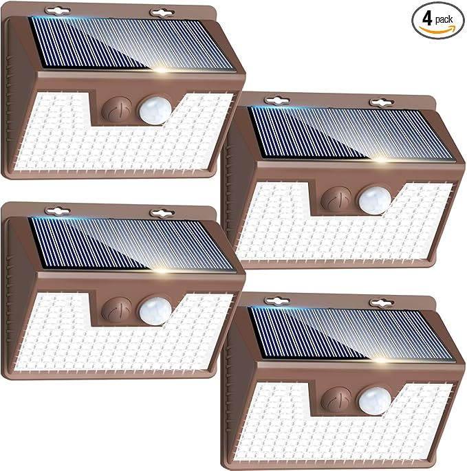 Peasur Brown Solar Lights Outdoor Waterproof, 6Pack 140LED Solar Powered Motion Sensor Lights, 3 Modes Solar Security Wall Lights for Fence Garden Yard Outside Cool White