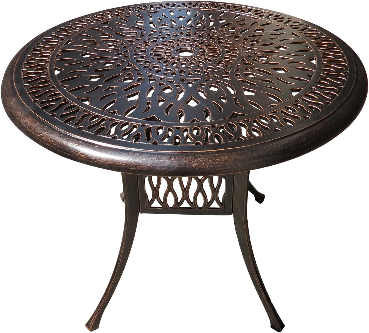 Outdoor Table Cast Aluminum Round Patio Table with Umbrella Hole All Weather Outdoor Dining Table for Lawn Garden Backyard (90cm YLSB Round Table)