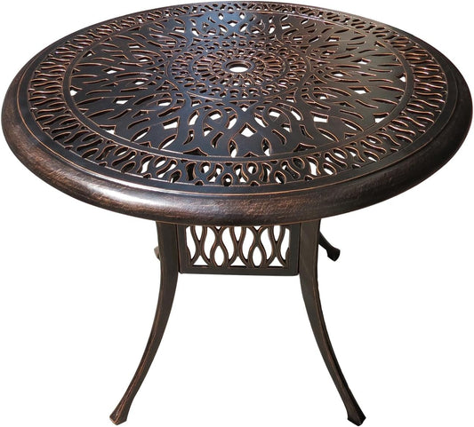 Outdoor Table Cast Aluminum Round Patio Table with Umbrella Hole All Weather Outdoor Dining Table for Lawn Garden Backyard (106cm YLSB Round Table)