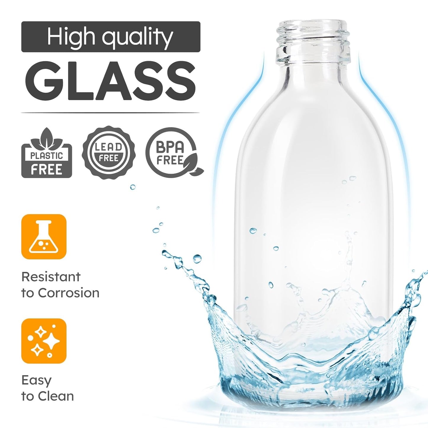 Tecohouse 2 Pack Glass Spray Bottles, 250ml Small Glass Bottles for Cleaning Solutions, Spray Bottles for Essential Oils, Plants, with Durable Nozzle, Labels, Funnel - Clear