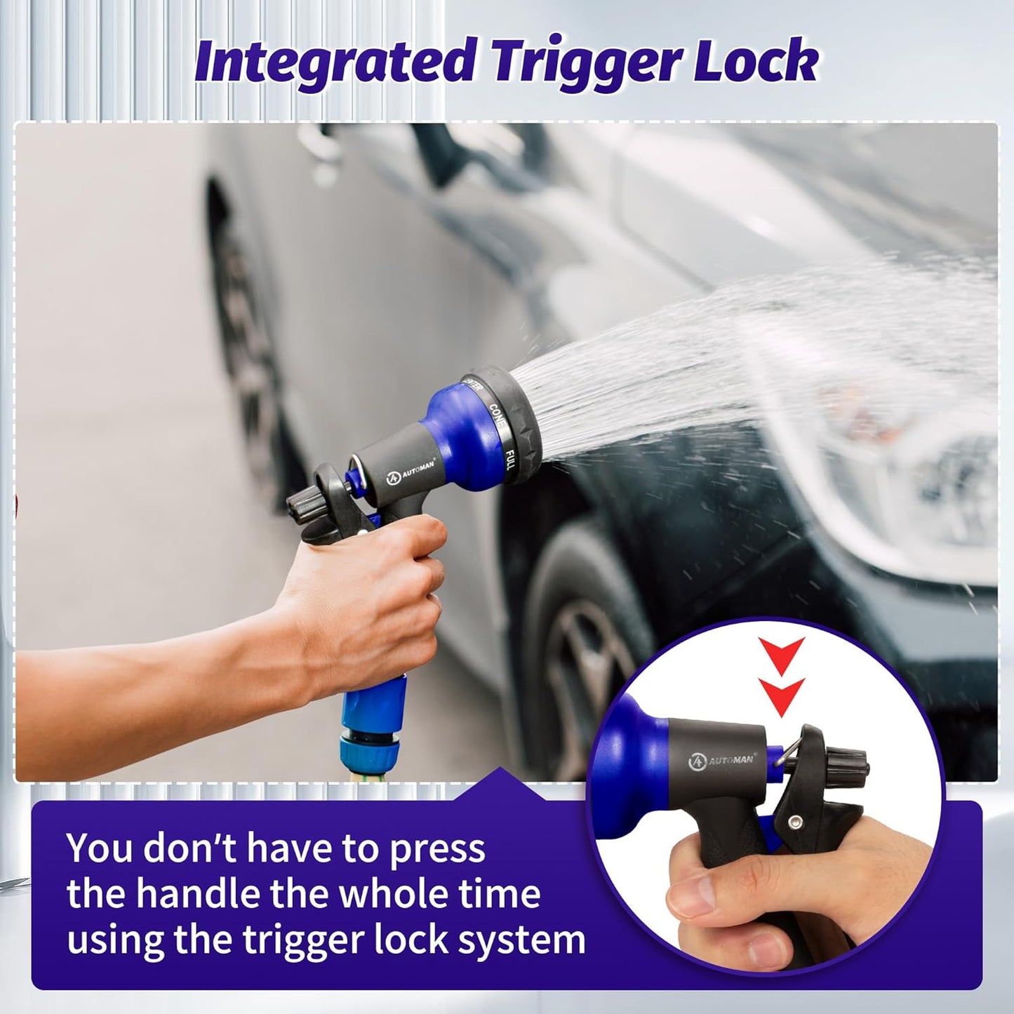 AUTOMAN Garden Hose Nozzle, Water Sprayer Nozzle with 7 Adjustable Watering Patterns,Slip Resistant Nozzle for Plants,Lawn,Washing Cars,Window Cleaning,Showering Pets & Outdoor Fun.