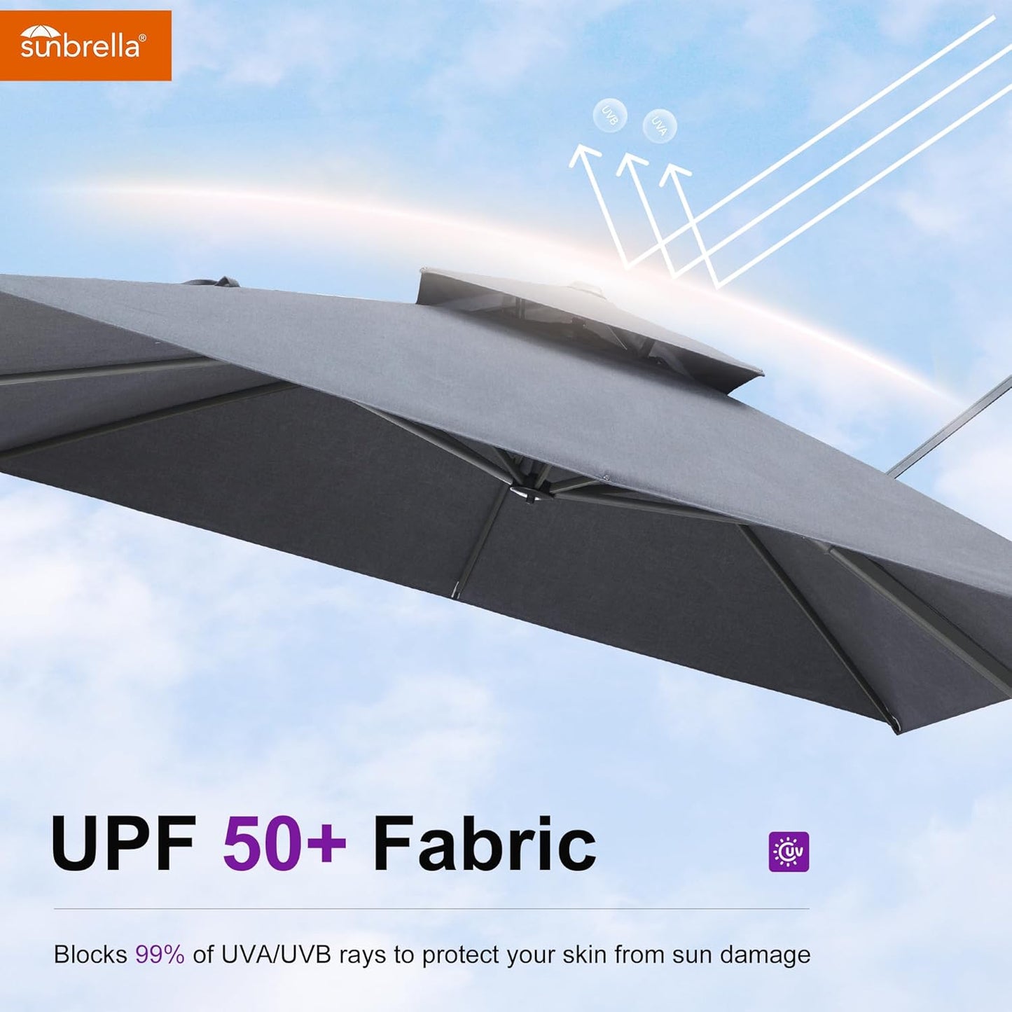 PURPLE LEAF Cantilever Umbrella 12FT Heavy Duty Large Double Top Offset Hanging 360° Rotation Square Umbrella for Garden Patio Deck Pool Backyard Cast Slate