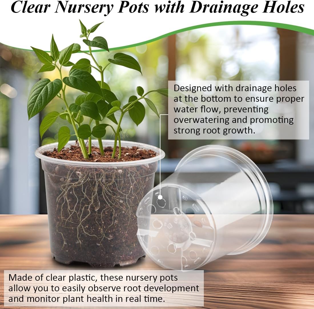 Transparent Nursery Pots 4Inch with Humidity Domes for Seeds Starting, Clear Plastic Plant Pots with Drainage Holes (4Inch, 30Pcs,Clear Pots with Lids)