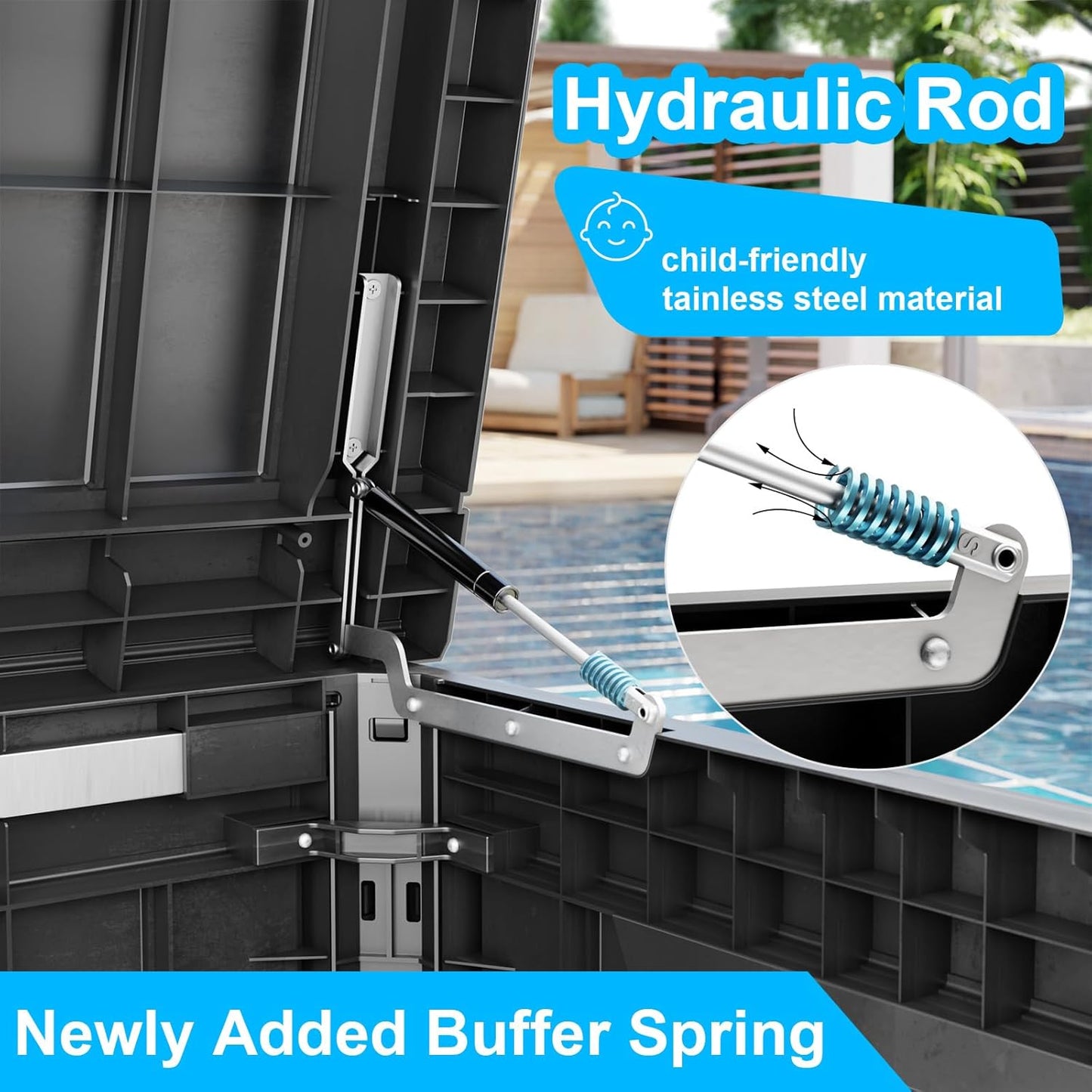 260 Gallon Large Resin Deck Box, Lockable Outdoor Storage Box for Patio Cushions Storage Furniture,Garden Tools, Pool Supplies, Weatherproof and UV Resistant-Black Rattan (260 Gallon)