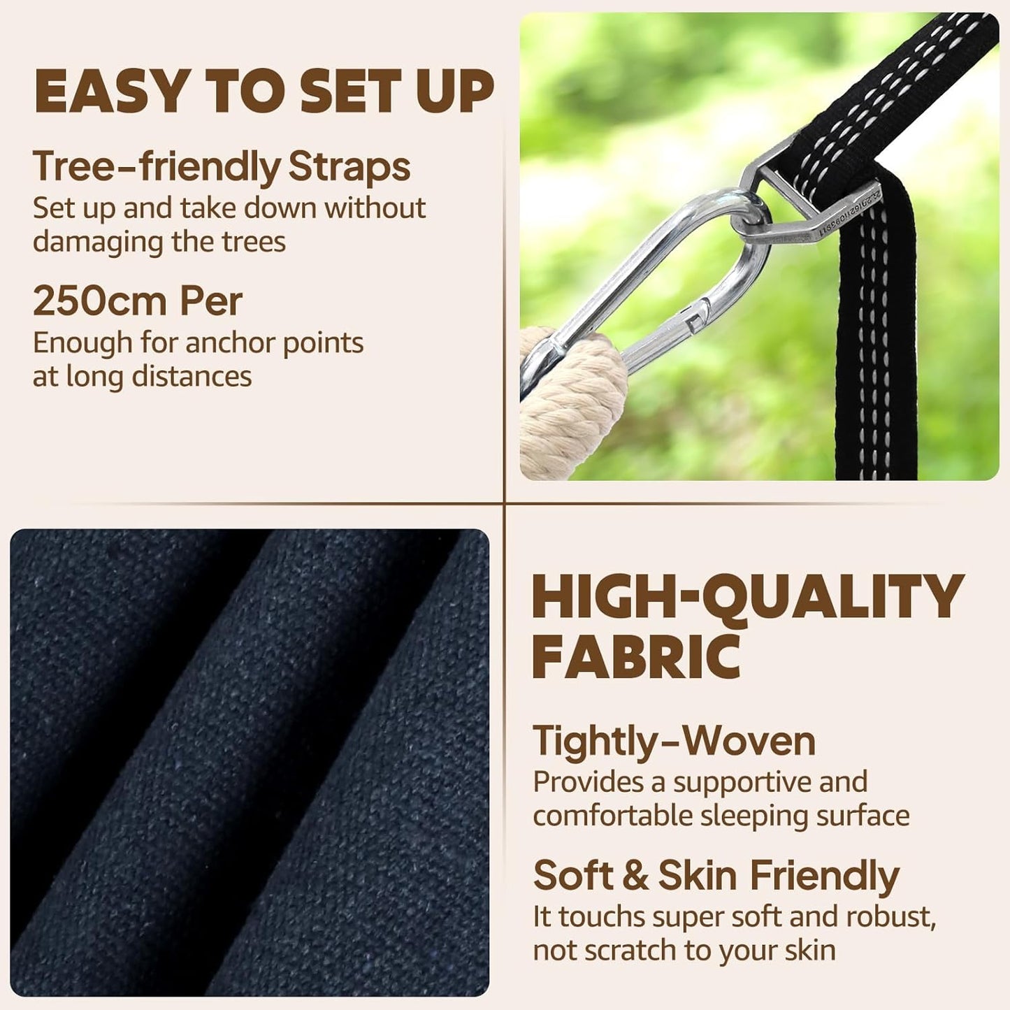 Chihee Cotton Hammock Large Soft Breathable Camping Hammock Holds Up to 660lbs Portable Tree Hammock with Detachable Spreader Bar Pillow 2 Strong Webbings 2 Carabiners Patio Garden Indoor Outdoor