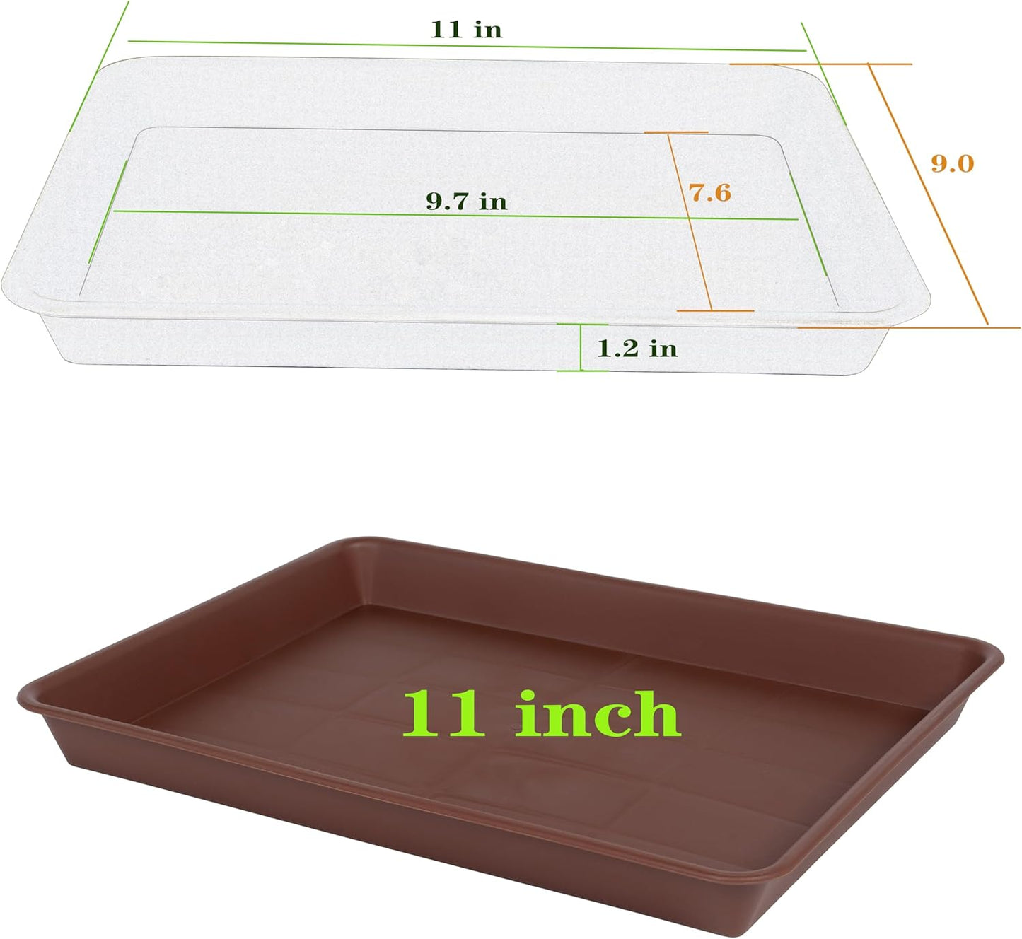 4 Pack Plant Saucer Tray Rectangular, Plant Saucers for Indoors, Heavy Sturdy Plastic Plant Drainage Trays, Plant Drip Trays for Pots, Seed Starter Growing Tray (11 x 9 inch, Chocolate)