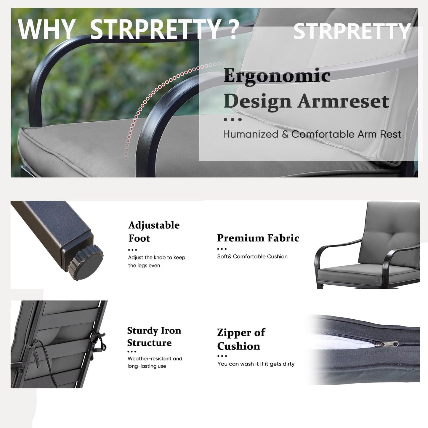 Patio Swivel Bar Stools Set of 2, Outdoor Bar Height Patio Swivel Chairs with Cushion for Garden Balcony Backyard (Grey)