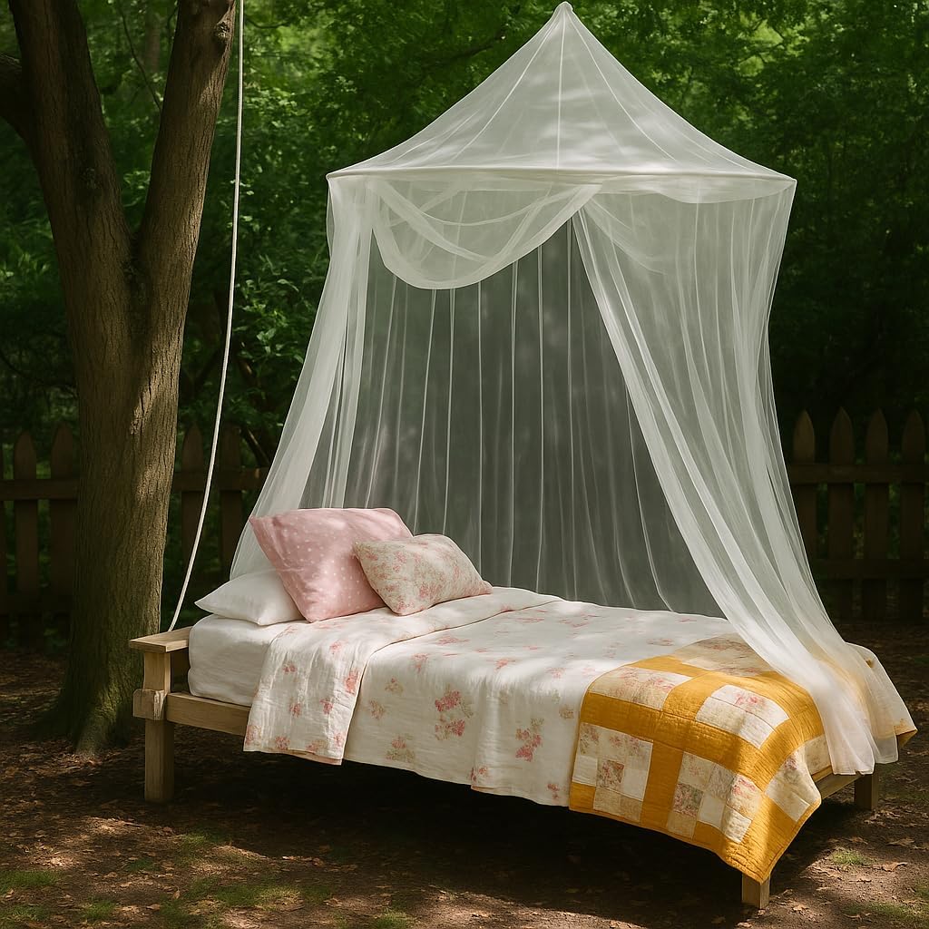 Large Mosquito Net for Bed or Outdoor Patio | 5FT Diameter Top Ring | Conical Shape Bed Canopy with Wide Base | Insect Netting for Bedroom, Garden, Gazebo, Balcony & Terrace | Outside Bug Protection