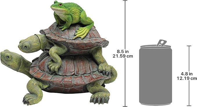 Design Toscano In Good Company Frog and Turtles Garden Animal Statue, 11 Inch Long, 8 Inch Tall, Cast Stone Resin, Full Color Finish