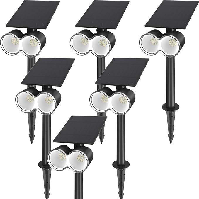 Barrina Solar Spotlights Outdoor Waterproof, 360° Horizontal Adjustable Outdoor Solar Spot Lights, 6500k 3 Modes, 24 LEDs Solar Powered Landscape Lighting for Garden Yard Pathway, Auto On/Off, 6 Pack
