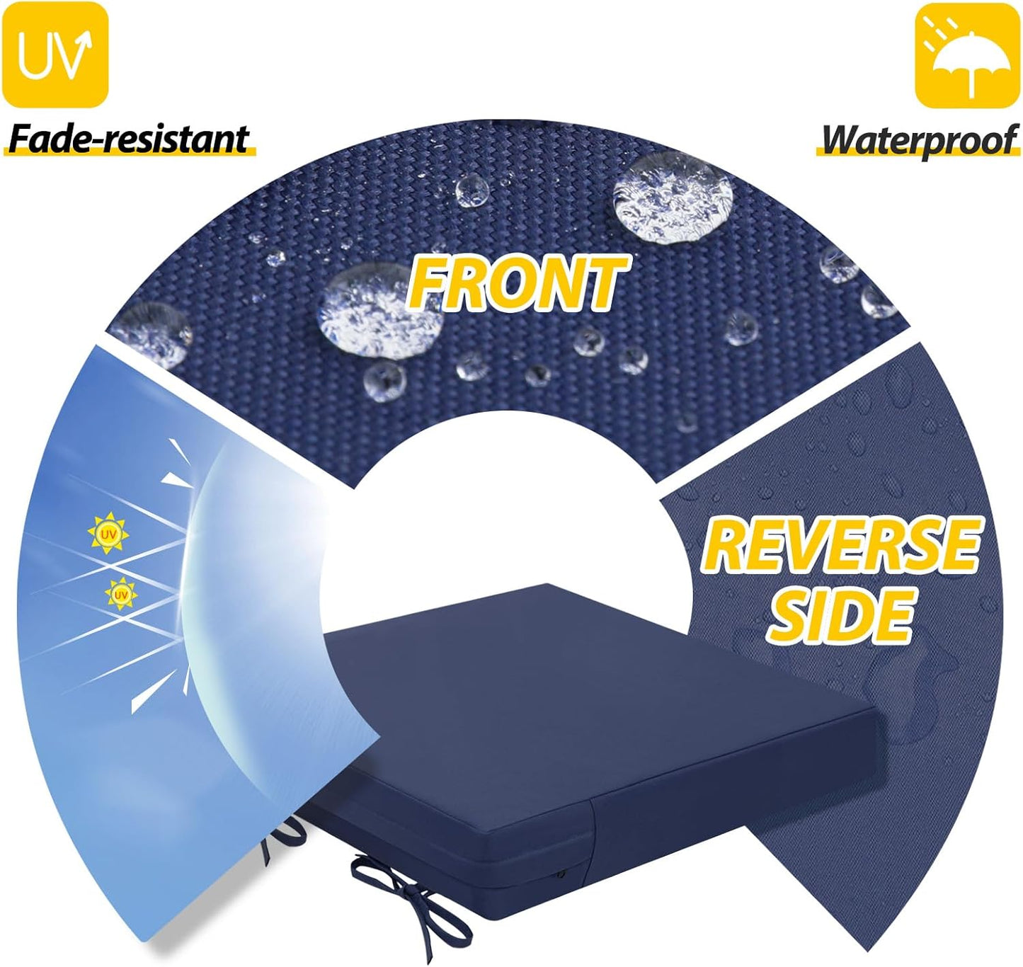 AAAAAcessories Outdoor Seat Cushions for Chairs, Waterproof, Fade-Resistant Patio Furniture Replacement Cushions, 20" x 20" x 3", Set of 2, Navy Blue