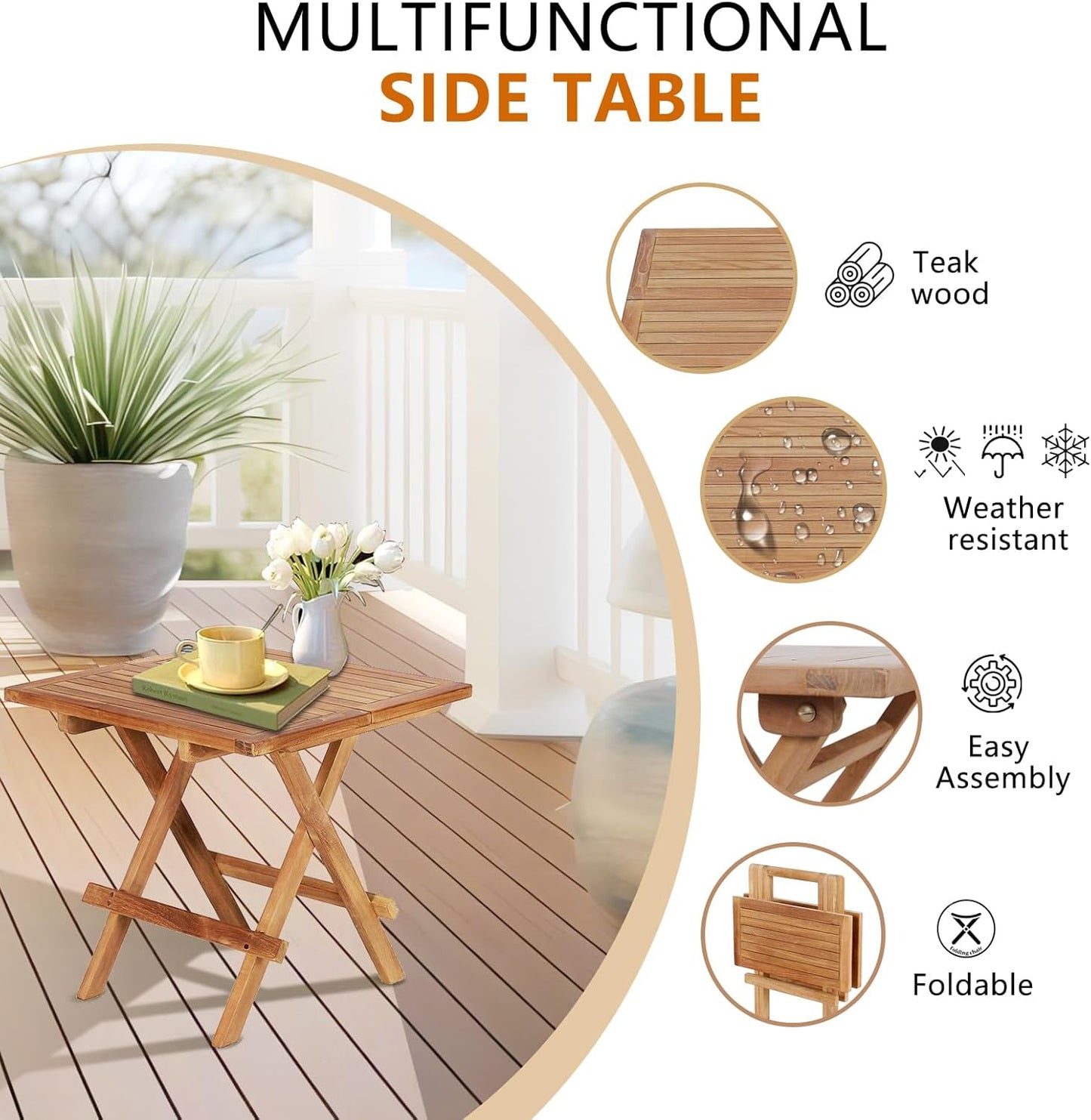 Outdoor Side Table,Patio End Table, Small Round Side Table, for Balcony Porch Poolside(Square Table Centre Folding)