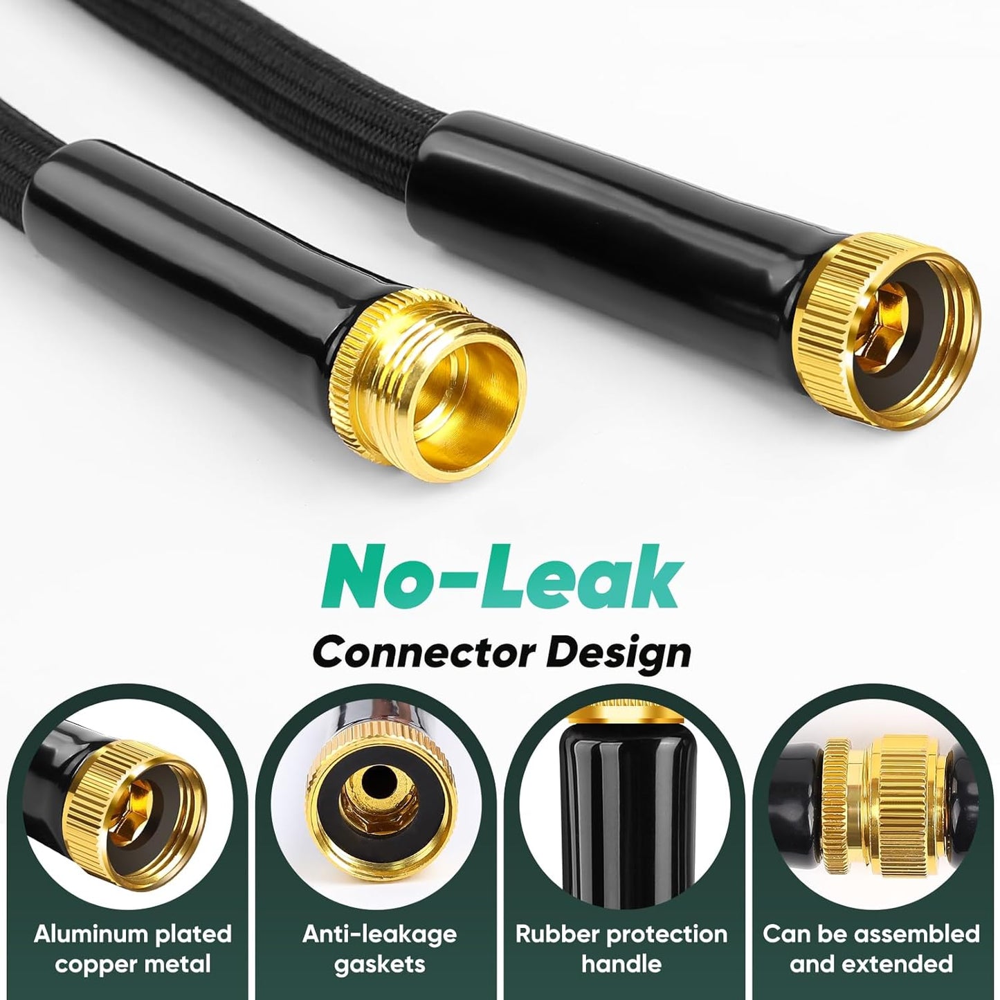 Garden Hose 15FT, Non-Expanding, Lightweight Hose, Leak-Proof Metal Interface, No-Knots, Easy to Carry, Wear-Resistant, Sturdy, Flexible, 3/4GHT, Water Hose for Yard, Garden, No Nozzle