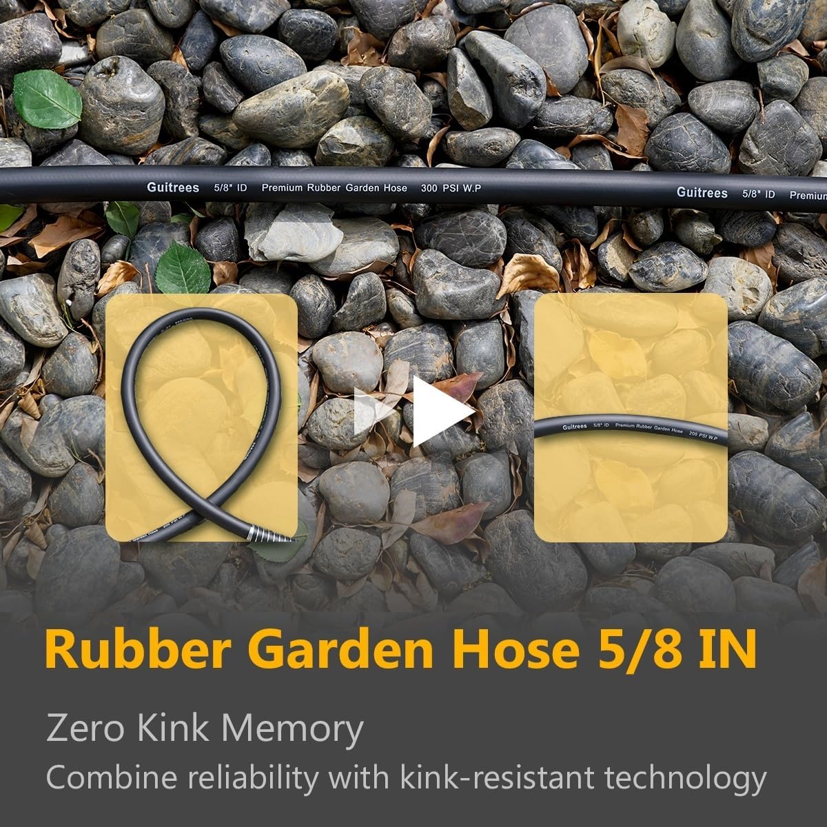 50FT 5/8 Heavy Duty Rubber Garden Hose - 200psi Working, 1000psi Burst - Hot/Cold Water - Five-Layered Braiding for Durability - Versatile for Gardening, Agriculture, Construction(Black)