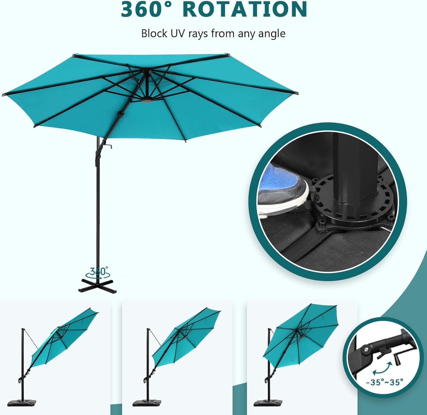 Abba Patio 10FT Vienna Offset Patio Umbrella Outdoor Cantilever Umbrella with 360° Rotation Design and Easy Tilt Adjustment UV 50+ Protection 8 Ribs for Backyard Garden Deck Pool Patio, Light Blue