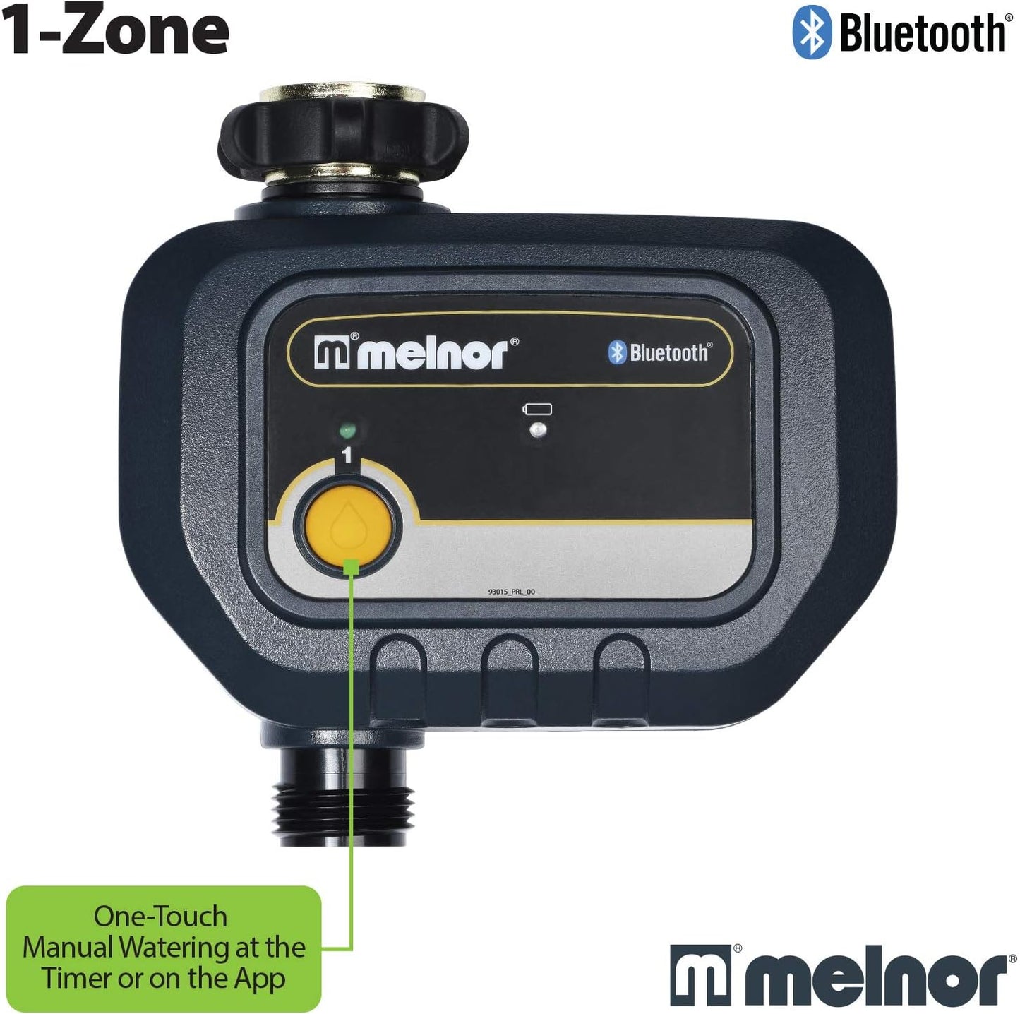 Melnor 65182AMZ Bluetooth Hose Timer, 1-Zone Programmable Watering Timer, Quick Connect Bundle, Black, Yellow