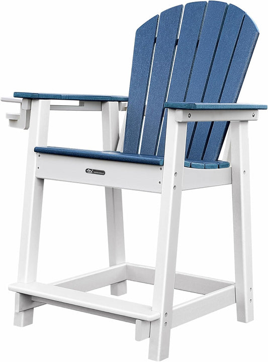 Tall Adirondack Chairs, Adirondack Barstools, Weather Patio Garden Pool Fire Pit Balcony Outdoor Bar Stools HDPE Plastic Barstools with Backs for Garden, Backyard, Yard (Blue)