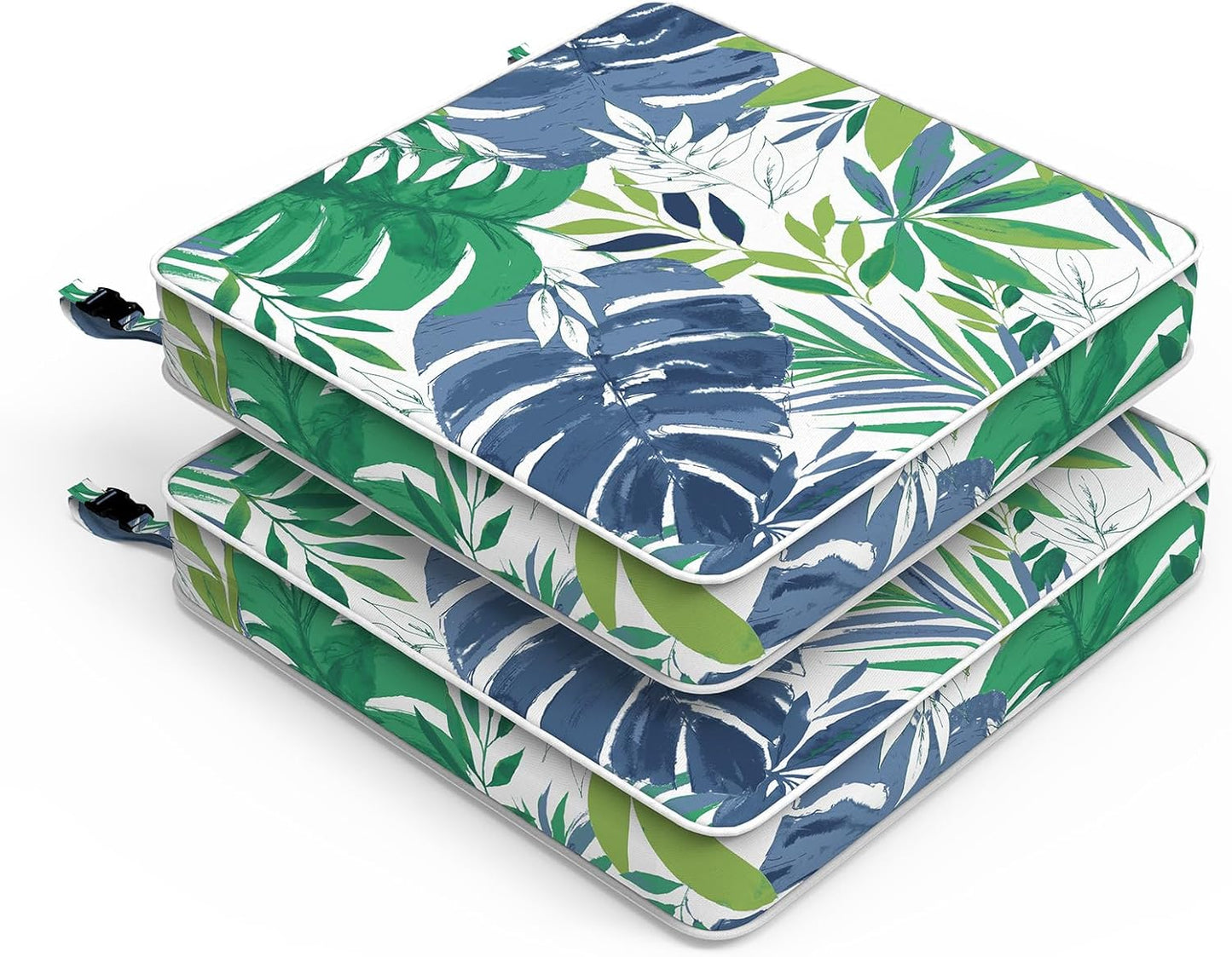 LVTXIII Patio Chair Cushions 19"x19"x3", Water-Repellent Outdoor Seat Cushions for Patio Furniture, Square Chair Pads with Ties for Home Garden Decoration, Set of 2, Islamorada Blue Green