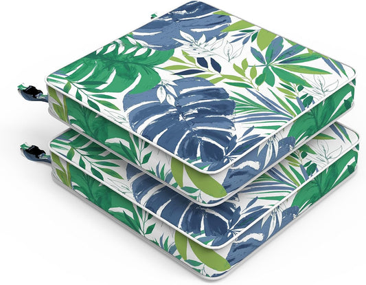 LVTXIII Patio Chair Cushions 19"x19"x3", Water-Repellent Outdoor Seat Cushions for Patio Furniture, Square Chair Pads with Ties for Home Garden Decoration, Set of 2, Islamorada Blue Green