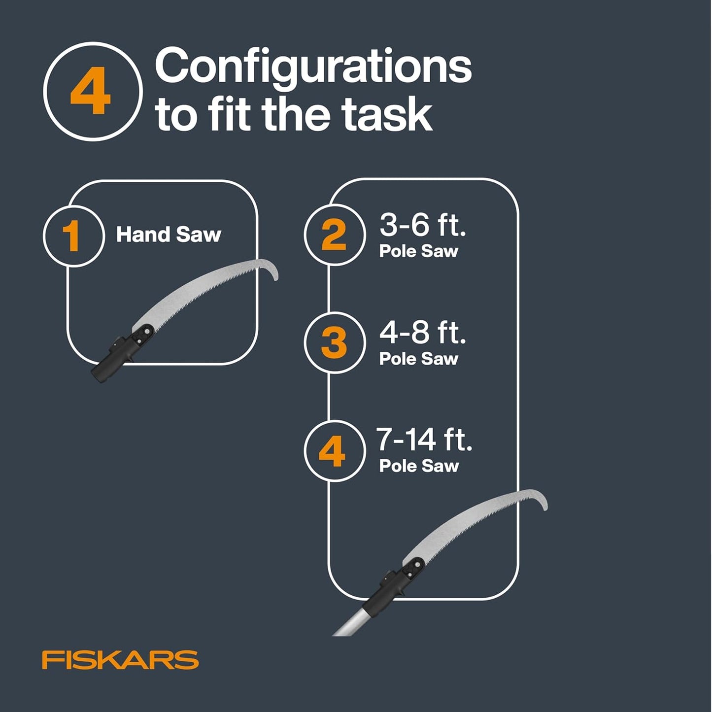 Fiskars XtendControl Extendable Tree Pruner (14 ft), Adjustable Branch Trimmer with 15" X2 Hook Bill Saw, 3-6 ft & 4-8 ft Extension Poles, and Secure Locking System for Precision Cutting