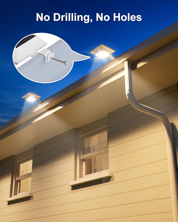 8 Pack Solar Powered Gutter Lights Outdoor Decorative Waterproof 12 LEDs Yard Lamp for Fence, Railing, Outside Wall, Deck, Garden, Path, Backyard, Walkway, Patio, No Drilling Installation (Warm White)