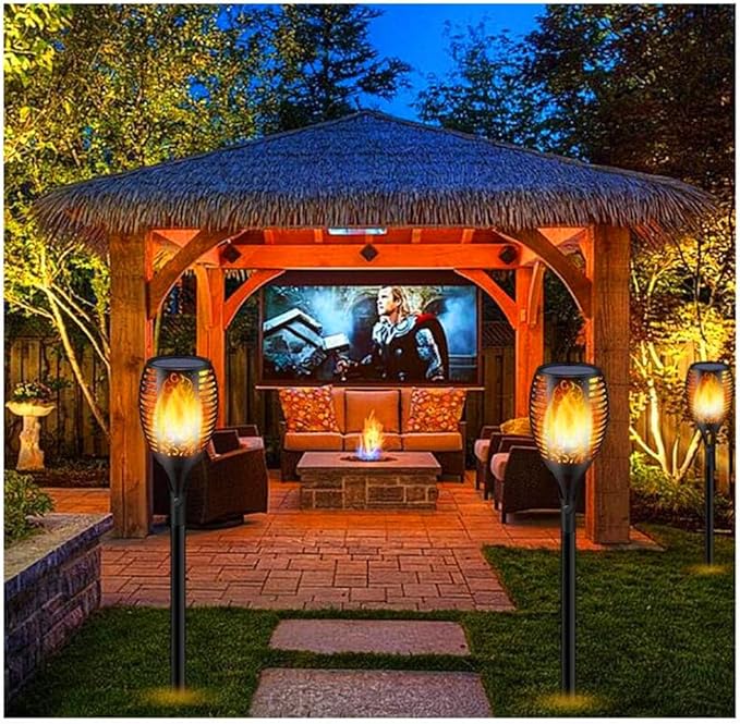 Solar Lights Outdoor, 4 Pack Flickering Flame Solar Torch Lights outside with Super Larger Size for Garden Decor, Waterproof Solar Garden Lights, Solar Powered Outdoor Lights for Patio Yard Pathway