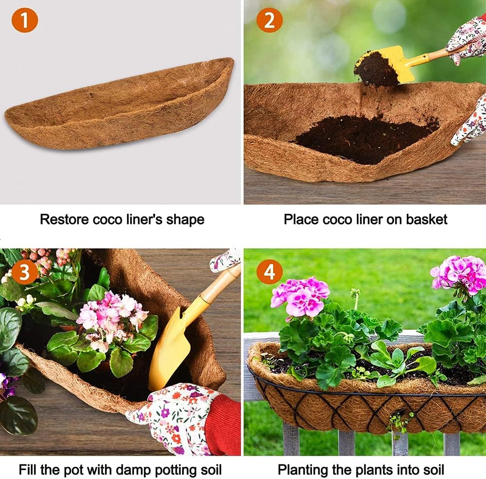 chengchuang 2pcs *24"、30"、36"、48" Coco Liner Trough,Trough Coco Fiber Replacement Liner, Coco Liners for Planters,Natural Coconut Coir Planter, Garden Flower Vegetables Pot for Window Flower Box