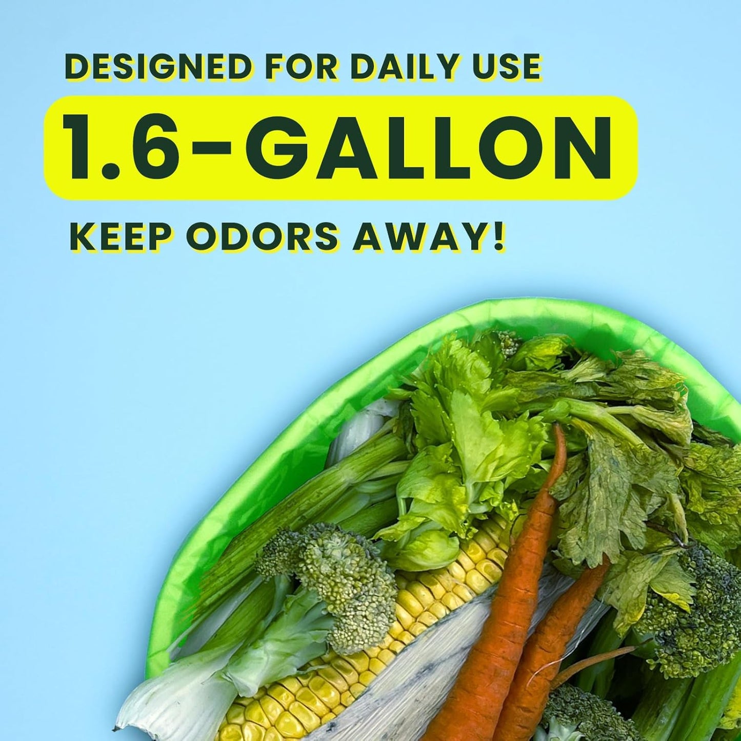 1.6 Gallon Compostable Food Scrap Bags Handle Tie for Kitchen Countertop Bin, 6 Liter Small Compost Bags, 50 Count, BPI Certified and Meet The ASTM D6400 Standard