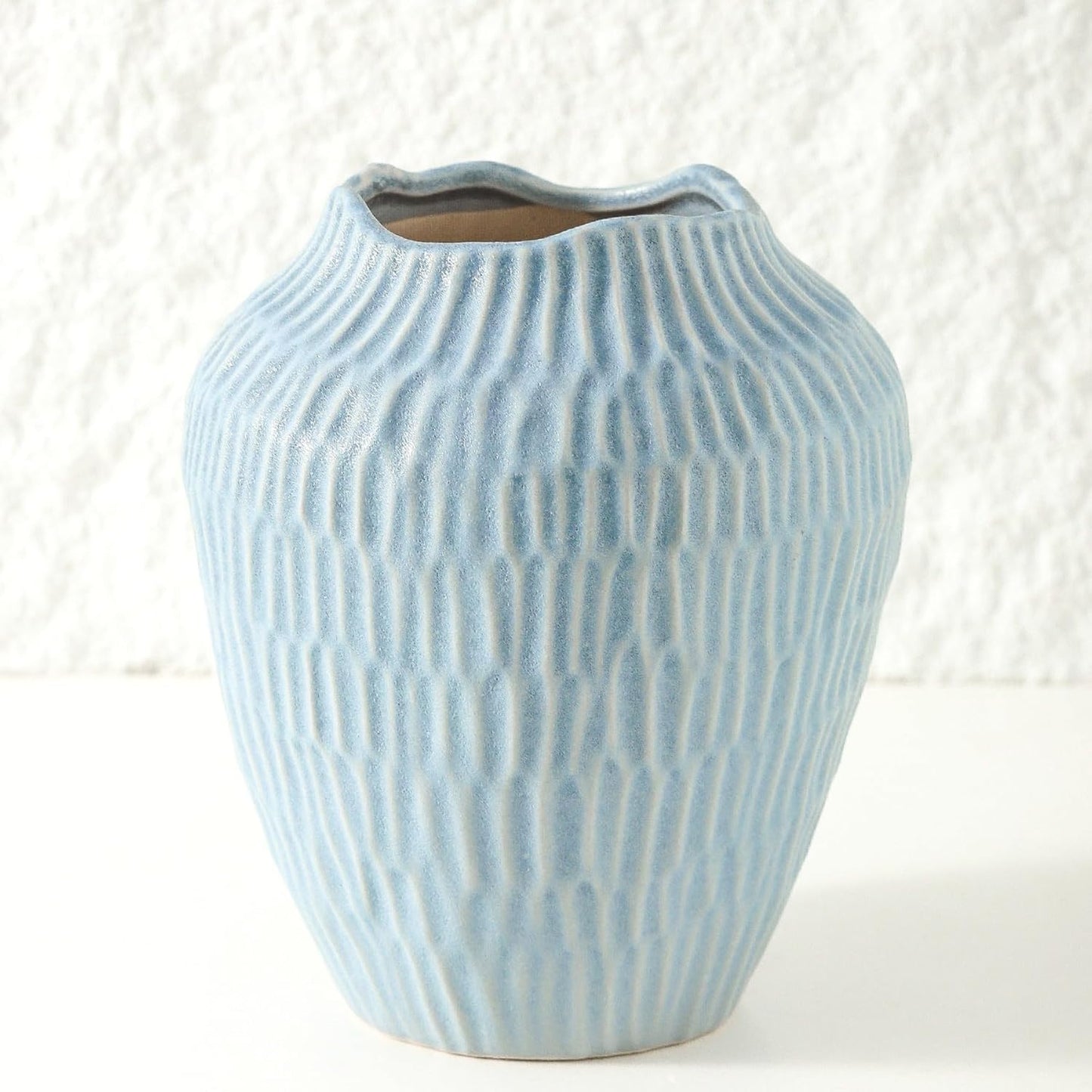 Ceramic Vase for Home Decor,7.8 Inch Flower Vases，Decorative Blue Vase for Pampas Grass，Modern Art Texture Vases for Home Entryway Living Room Dining Table Farmhouse Office Decor-Mat Blue