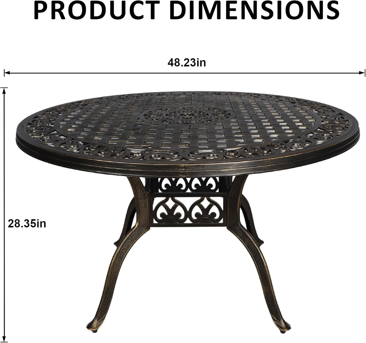 48" Round Patio Table for 6 Person Cast Aluminum Bistro Table with Umbrella Hole,Metal Patio Table Outdoor Bistro Dining Table for Garden,Bronze