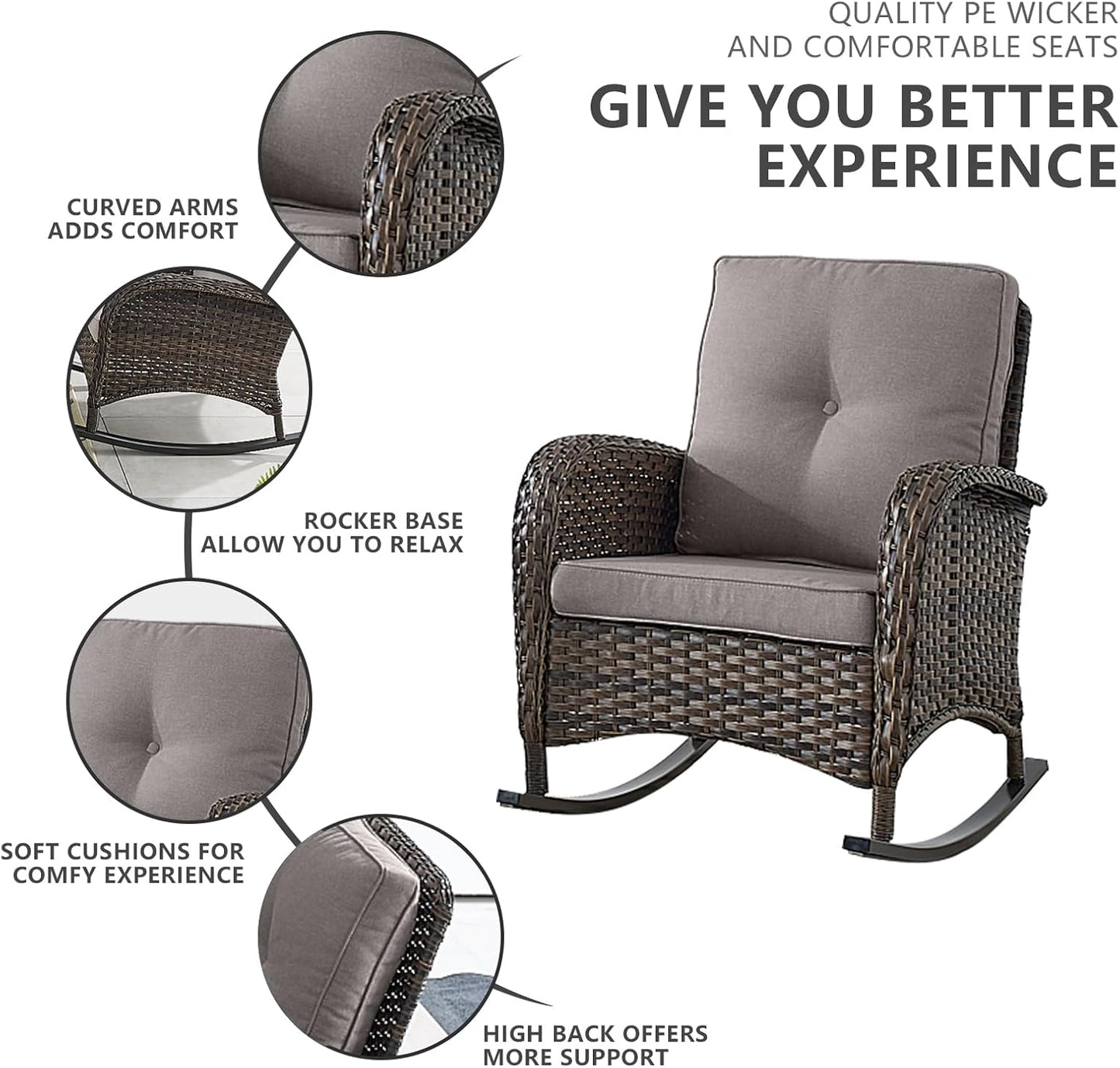 HUMMUH 6-Piece Outdoor Patio Furniture PE Wicker Patio Conversation Set,High Back Patio Couch with Ottomans Outdoor Rocking Chairs for Backyard,Porch,Deck