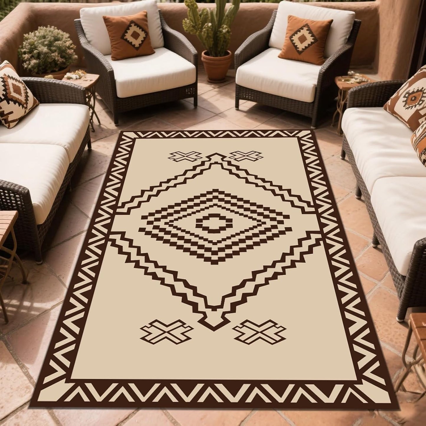 WILDROOTS 5x8 Feet Del Diamond Plastic Outdoor Rug, Stain Resistant Waterproof Reversible Outdoor Patio Rug, Fade Resistant Camping Rug