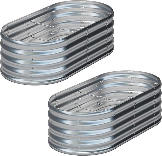 KFN 2PCS 4x1.8x1FT Galvanized Raised Garden Bed,Raised Garden Bed Kit-Oval Metal Vegetable Box,Large Planter Flower Boxes Outdoor,Planting for Vegetables,Flower,Herb,Sliver,0.7mm