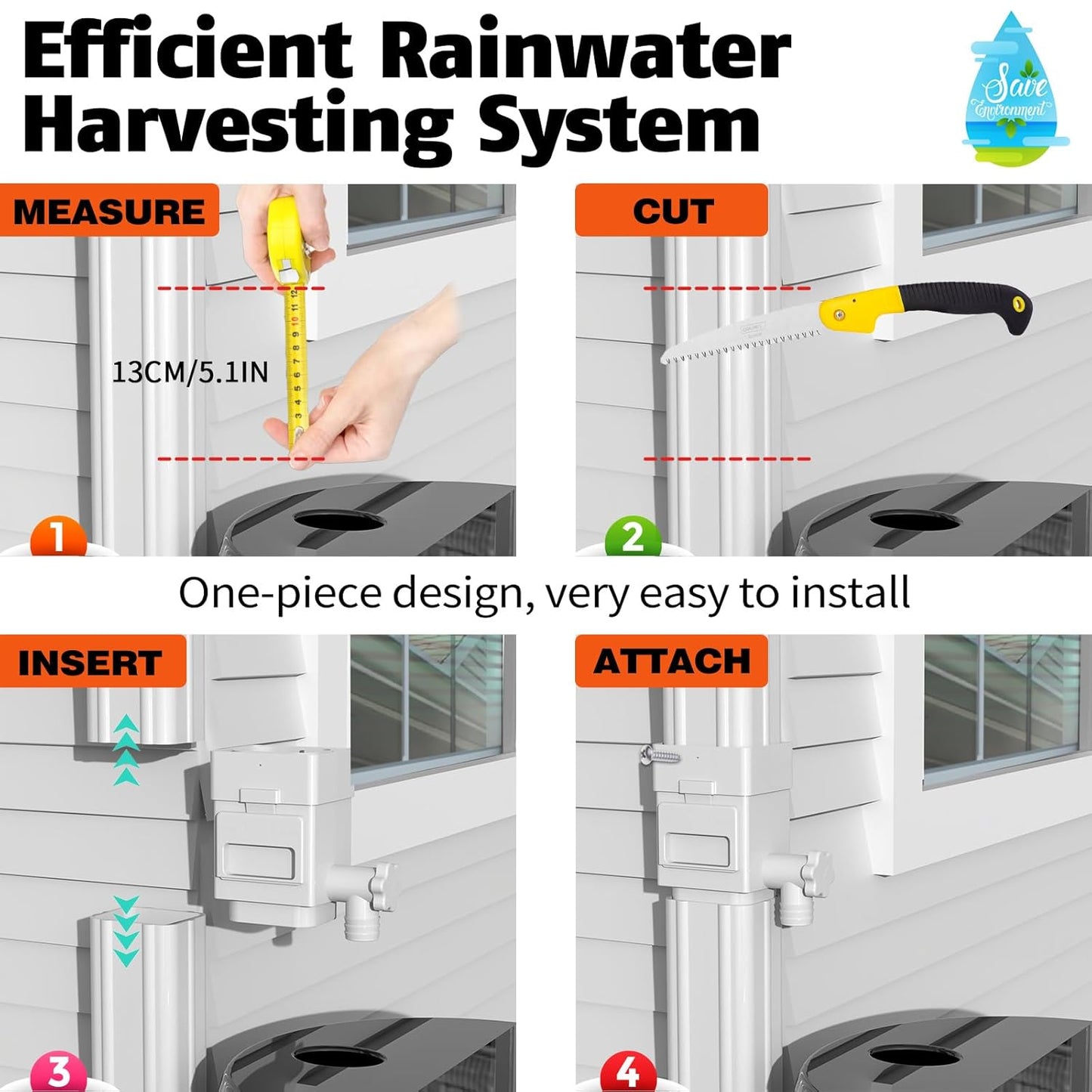Anivia Rainwater Collection System, Downspout Diverter Fits for 2x3 or 3x4 Inch Standard Downspouts, Rain Barrel Diverter Kit with Adjustable Valve and Filter. 5ft Hose - White