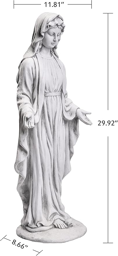 Virgin Mary Statue 29.9” Tall Religious Large Garden Statue Art Décor Blessed Mother Outdoor Statues for Garden in Magnesium Oxide Stone for Garden, Yard, Patio, Lawn, Hallway,Gray