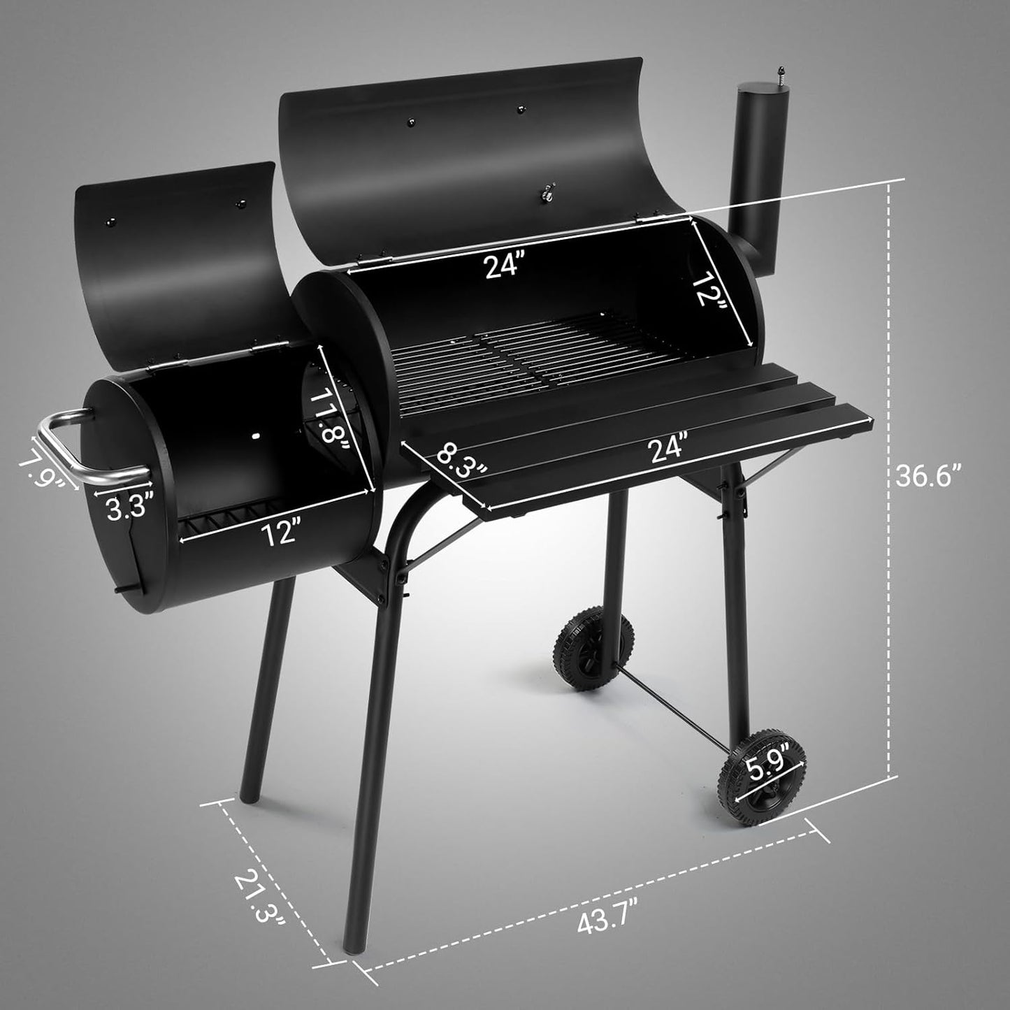 Outvita Outdoor BBQ Charcoal Grill, Portable Camping Grill for 6-10 People with Offset Smoker & Wheels for Patio Backyard Picnic
