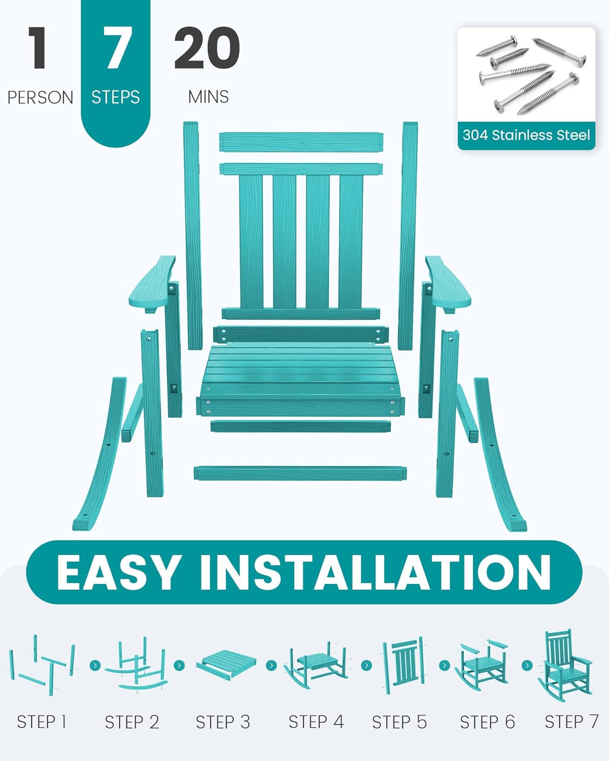 SEWALL HDPE Rocking Chair, Oversized Outdoor Rocking Chair for Adults, Patio Rocker for Porch, Aruba