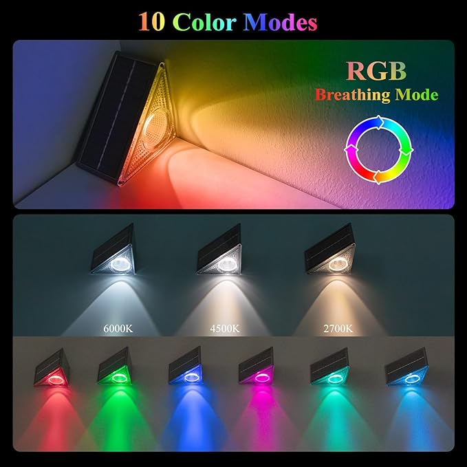 Ellasay Solar Step Lights for Outside 8 Pack,10 Color Modes Stair Lights Outdoor, Step Lights Solar Powered Waterproof IP67,Solar Lights for Patio,Deck,Yard,Front Step, Front Porch Decor