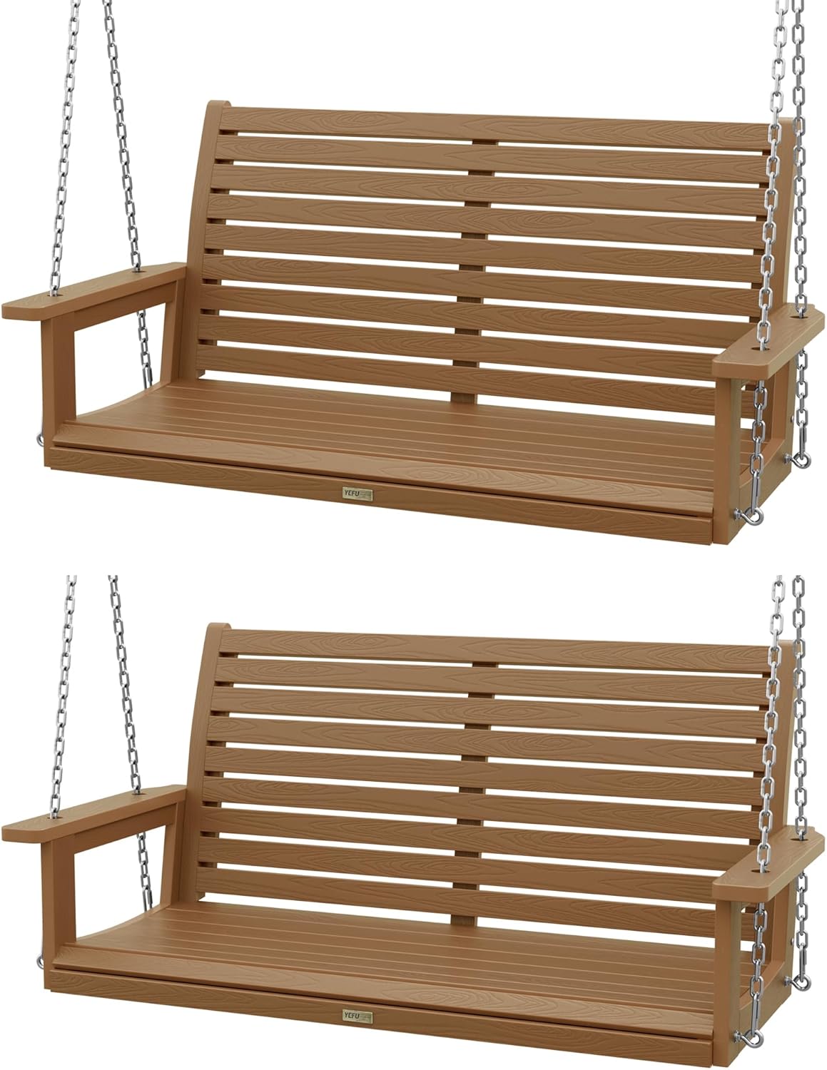 YEFU Hanging Porch Swing Set of 2,2-Seat Patio Swing Bench,All-Weather Swing Chair with Hanging Chains,Look Like Real Wood,for Garden and Courtyard,800LBS Weight Capacity,4FT,Teak