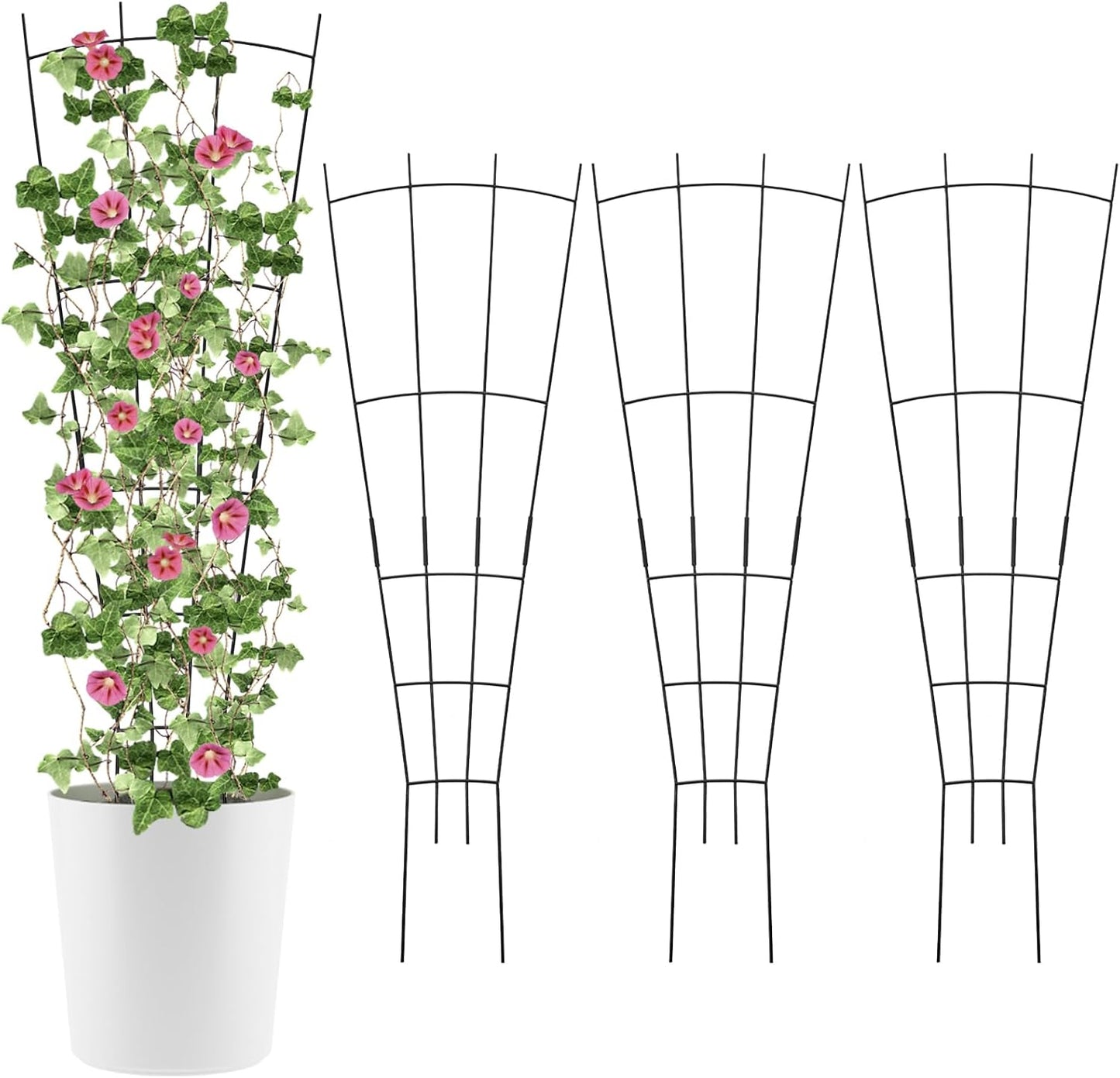 4 Pack 32'' Plant Trellis Indoor - Metal Trellis for Climbing Plants Indoor, Garden Trellis for Climbing Plants Outdoor Houseplants Flowers Vine Ivy, Fan Shape, Black