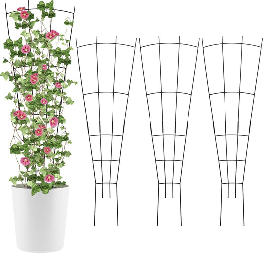 4 Pack 32'' Plant Trellis Indoor - Metal Trellis for Climbing Plants Indoor, Garden Trellis for Climbing Plants Outdoor Houseplants Flowers Vine Ivy, Fan Shape, Black