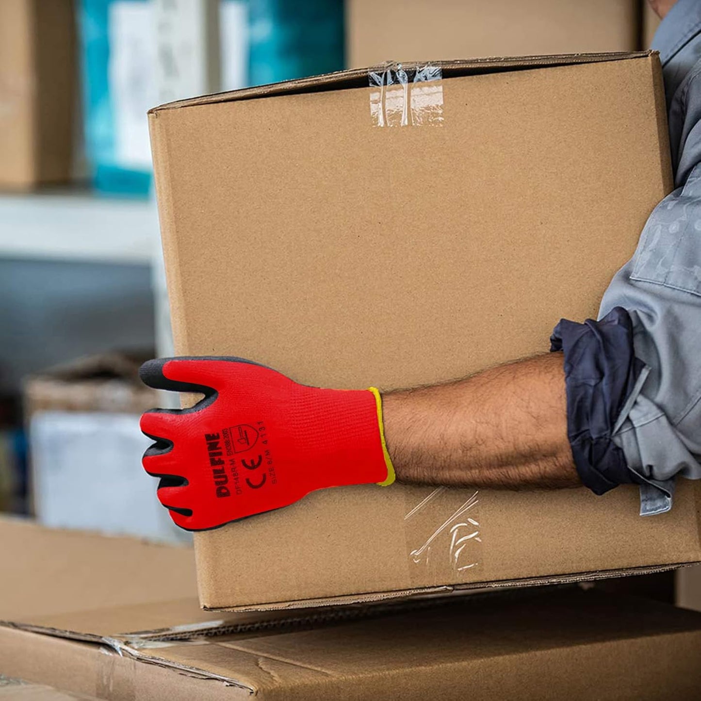 DULFINE Safety Work Gloves PU Coated-60 Pairs,Red Seamless Knit Glove with Polyurethane Coated Smooth Grip on Palm & Fingers, for Men and Women, Ideal for General Duty Work (Large)