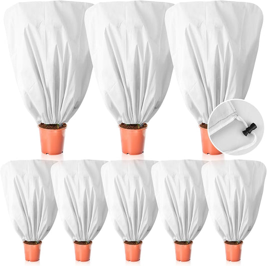 8 Pcs Plant Covers Frost Protection Bag 47" x 31.5" Winter Reusable Plants Jacket with Drawstring Shrub Protection Wraps Bags Frost Blanket for Winter Outdoor Garden Plants