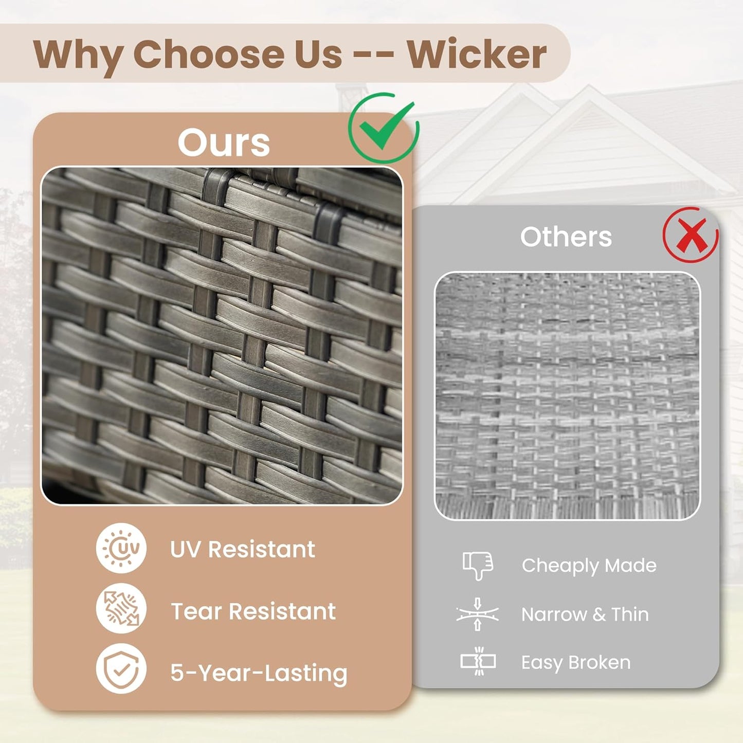 HOOOWOOO Patio Furniture Set,8 Pieces Outdoor Conversation Set,All Weather Wicker Loveseat Sofa Set with High Back Swivel Rocking Chairs Tables,Denim Blue